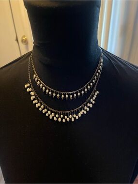 Vintage 2 Layered Pearl Drop Necklace - White Pearls on a extension Chain